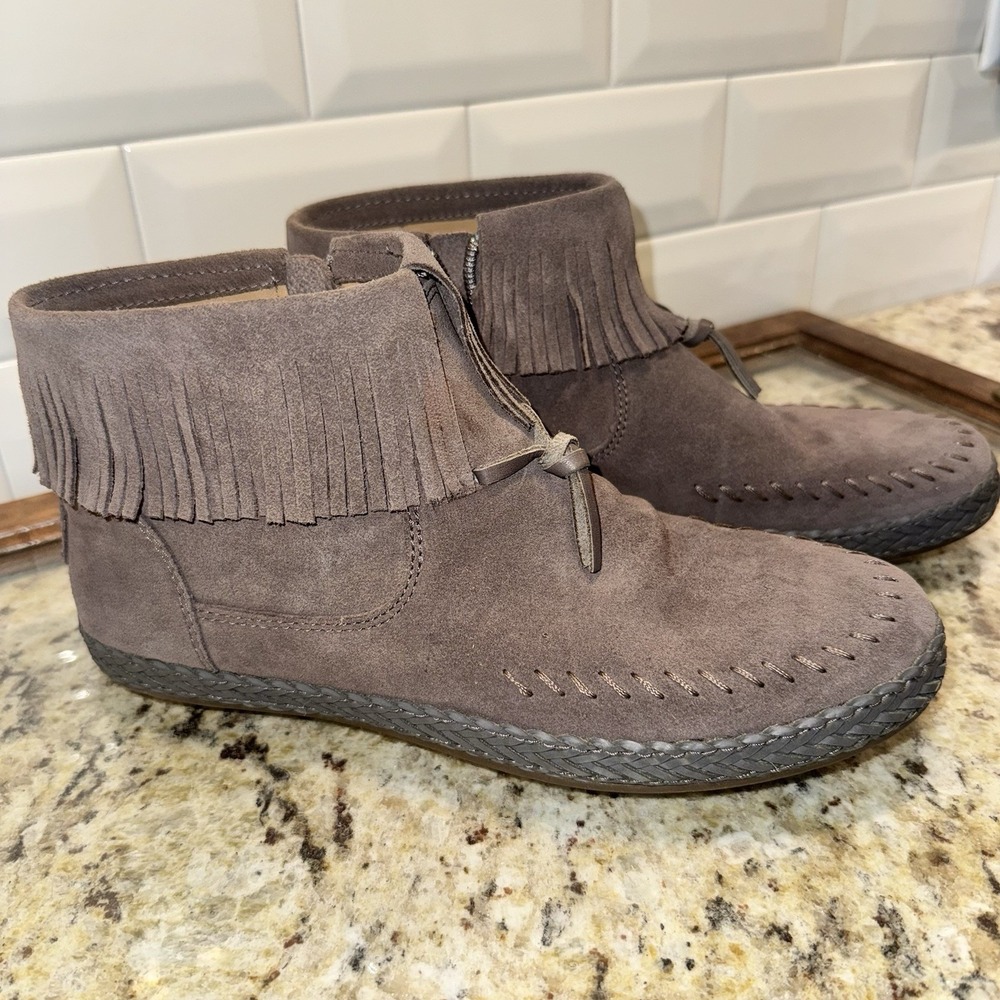 UGG Kennadi Suede Fringe Ankle Boots Women's 8 Taupe/Brown /Thundercloud / Zip
